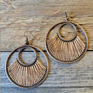 Fan Woven Hoop Earrings Boho Rustic Western